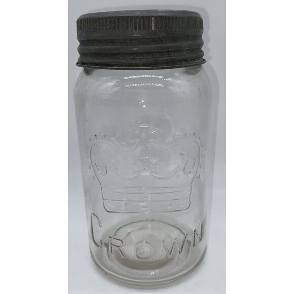Vintage 1932 Crown Quart Mason Canning Preserving Pickling Glass Jar 7” Canada - Picture 1 of 10